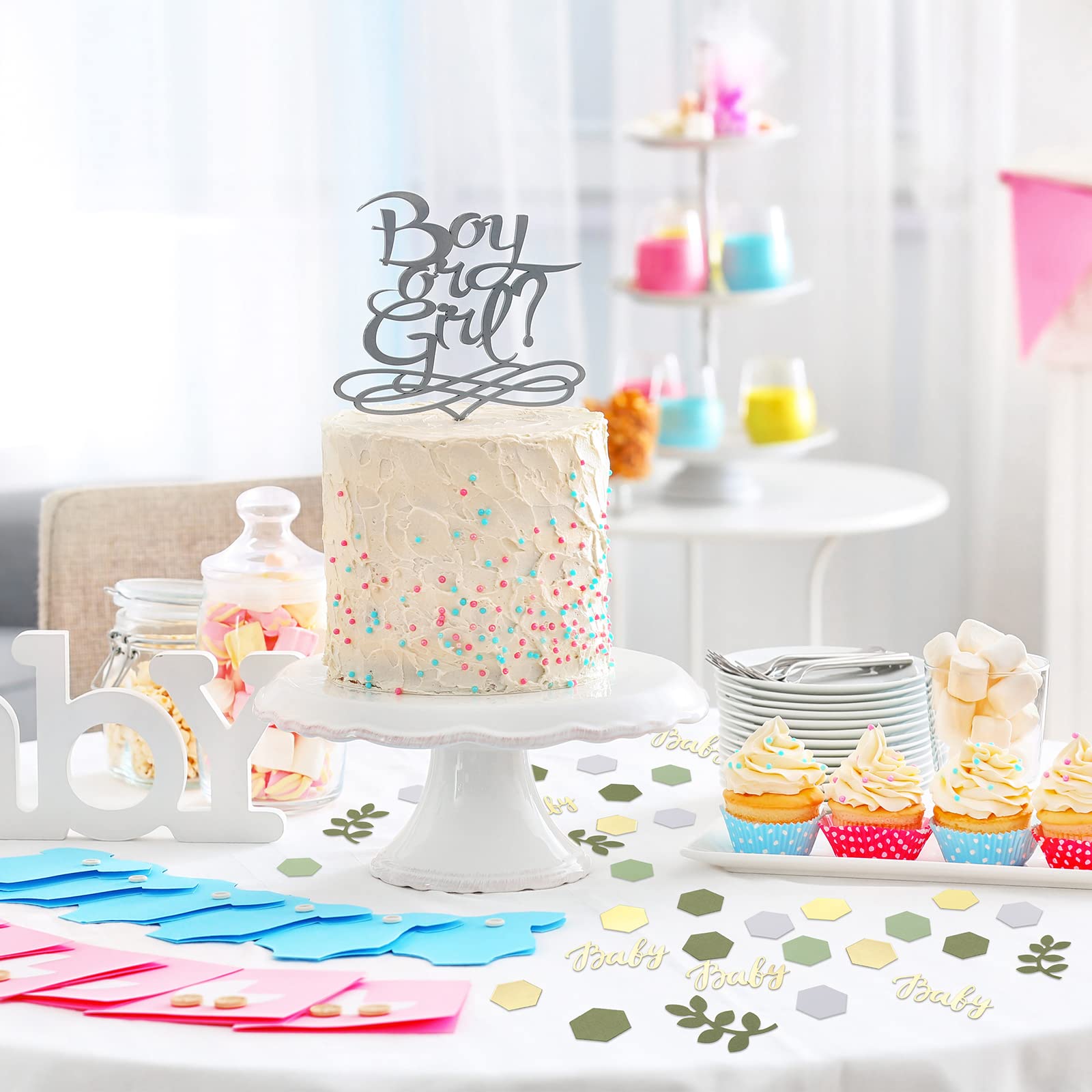 220 Pcs Greenery Baby Shower Confetti Table Decoration with Eucalyptus Sage Green Gold Paper Neutral Confetti Scatter Hexagon Shape for Baby Girl Boy Gender Reveal Birthday Party Decor(Fresh Color)