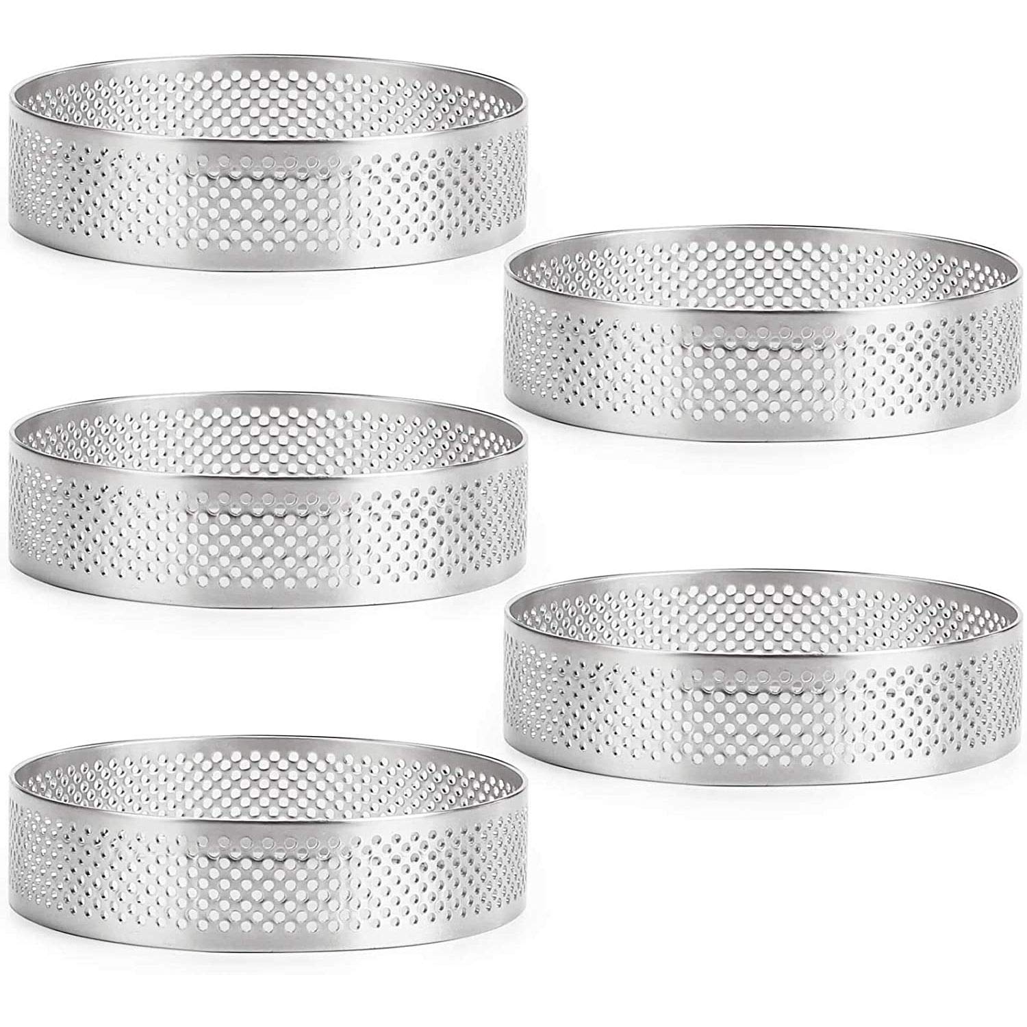 Tbkoly 5 Pcs 10cm Stainless Steel Tart Ring, Heat-Resistant Perforated Cake Mousse Ring, Round Ring Baking Doughnut Tools
