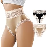 BOKIOW Women's Lace Underwear High Waisted Silky Soft Biniki Panties Breathable Sexy Ladies cheeky Briefs
