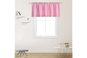 DECOVSUN Baby Pink Valance for Windows 52x18 Inch Solid Thermal Insulated Blackout Rod Pocket Kitchen Short Curtain Toppers Valance for Bathroom Living Room 1 Panel