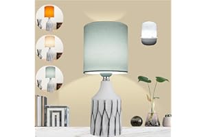 AIDENOEY Small Table Lamp for Bedroom -Bedside Desk Reading Lamps with 3 Way DimmableTouch,12" Nightstand Ceramic Lamp with Fabric Shade for Kids Room,Living Room,Dorm,Home Office(Black+White)