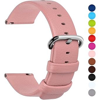 Fullmosa 12 Farben für Uhrenarmband, Kalbsleder Armband für Damen Heren Lederarmband mit Edelstahl Metall Schließe, 18mm,Rosa