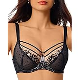 Sexy Lace Bras for Women See Through Unlined Underwire Push Up Bralettes Sheer with Dot Mesh Bra 34B-40E