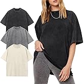 Yimoon Oversized Tshirts for Women Acid Wash Cotton Tee Shirts Baggy Boyfriend Vintage Streetwear Tops