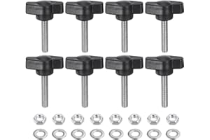 HARFINGTON 8pcs Tee Wing Knobs M5 x 25mm Metric 304 Stainless Steel Threaded Stud 27mm Z/T Head Plastic Handles Thumb Screws Hand Clamping Knob Grip Thumbscrew with Nuts Washers, Black