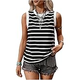 SweatyRocks Women's Striped Tank Tops Crewneck Sleeveless Tank Casual Summer Shirts for Women