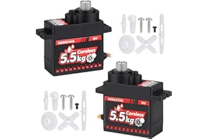 HobbyPark 2-Pack Waterproof 5.5kg High Torque Micro Servo Coreless Motor Metal Gear Arduino Servo RC Servo for 1/24 Crawler Cars Boats Robotics SCX24 Steering Servo 4.8-8.4V