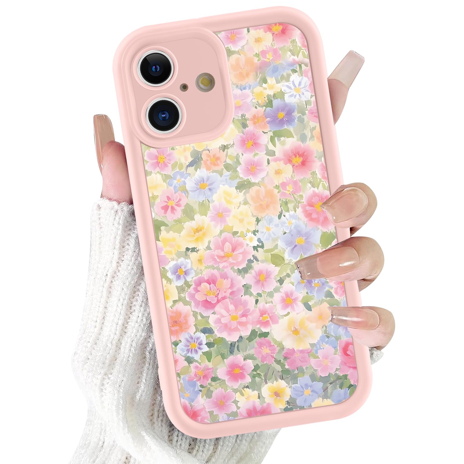Vulfwela Cute Colorful Flower Phone Case for iPhone 16 Plus Case 6.7", Aesthetic Trendy Floral Pattern Design Shockproof Soft Slim TPU Full Camera Lens Protective Pink Cover Funda for Women Girls