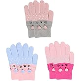 3 Pairs Toddler Gloves Kids Cute Cat Warm Winter Knitted Mittens for Girls 2-6 Years old