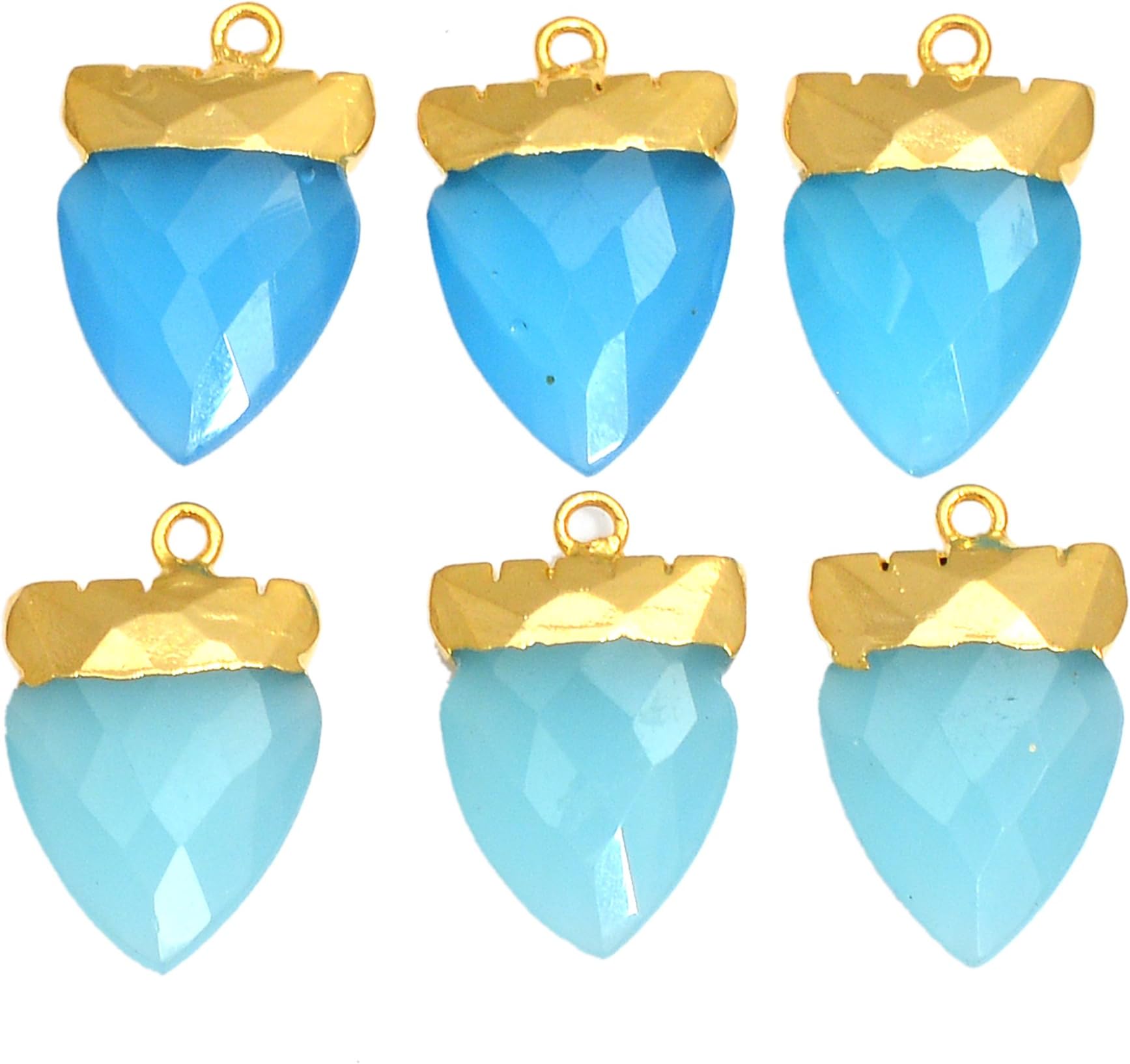 7 Pcs Gold Electroplated Peru Chalcedony Gemstone Single Bail 20x15mm Connector Pendant