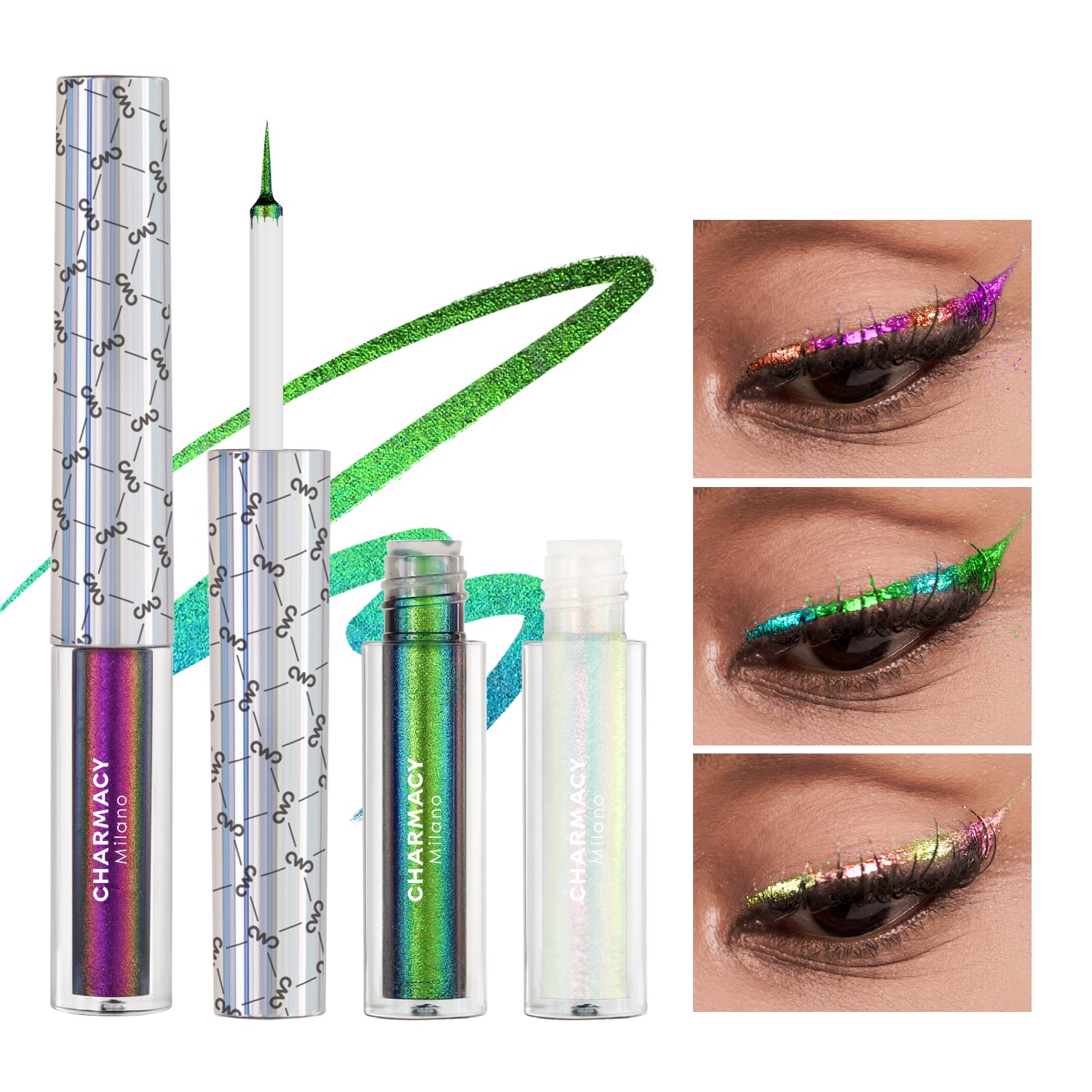 CHARMACY Chameleon Liquid Glitter Eyeliner, Highly Pigmented, Metallic Intense MultiColor Shifting waterproof Eyeliner, Ultra-Fine Tip, Longwearing, Smudge-proof (#SET3-903/905/908)