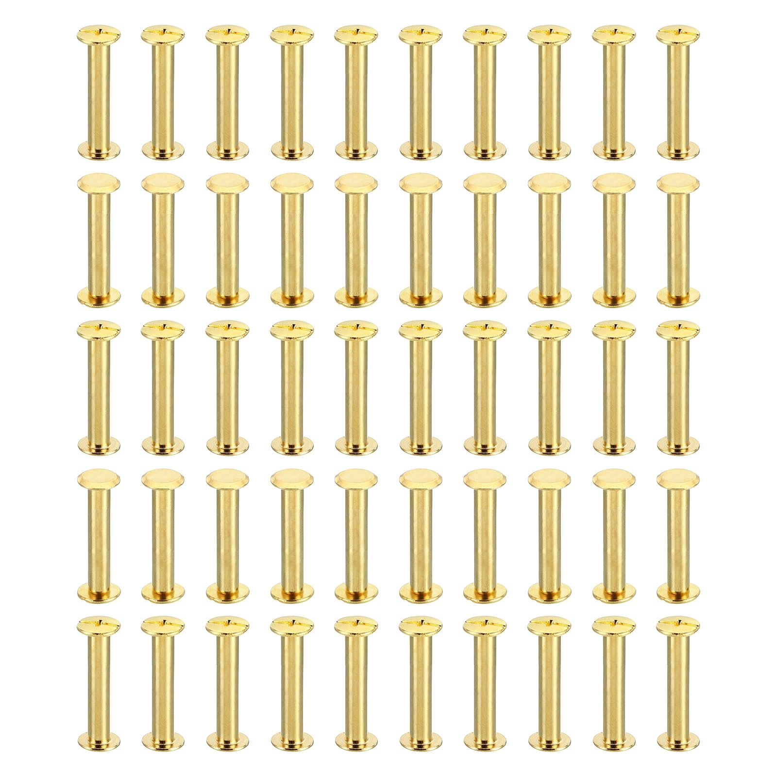 PATIKIL 100 Sets Chicago Screws, M5x25mm Chicago Screws Phillips Binding Post Screw Bolts Leather Rivets Brass Fasteners Connectors Steel for Leather Belt Scrapbook Photo Albums, Golden — image 1