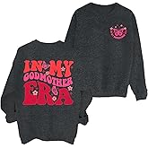BANGELY In My Godmother Era Sweatshirt Women Funny Christian Sweater Godmother Proposal Gifts Casual Crewneck Long Sleeve Top