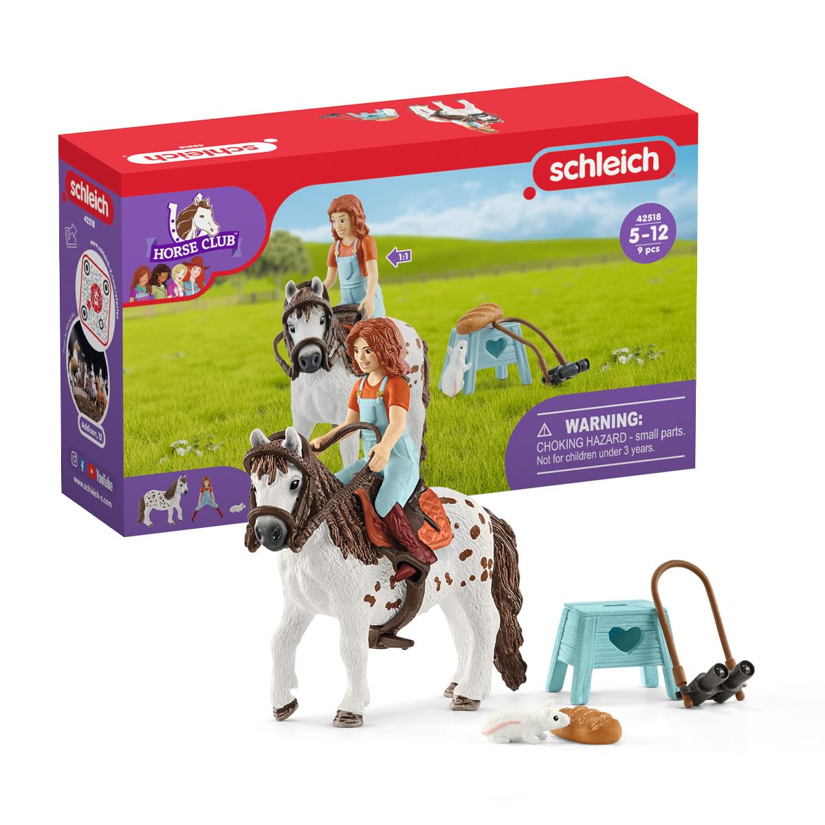 SCHLEICH Horse Club, 9-Piece Playset, Horse Toys for Girls and Boys 5-12 Years Old Mia and Spotty