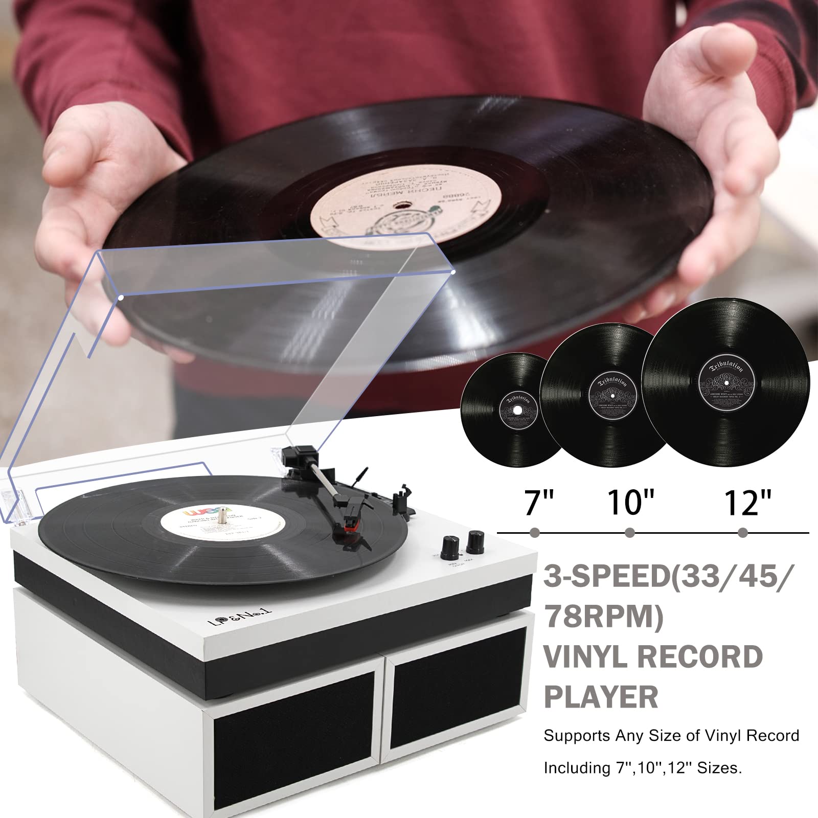 Stackable Lp Record Turntable Mua LP&No.1 Modern Turntable Record Player Bundle with Dual Powered ...