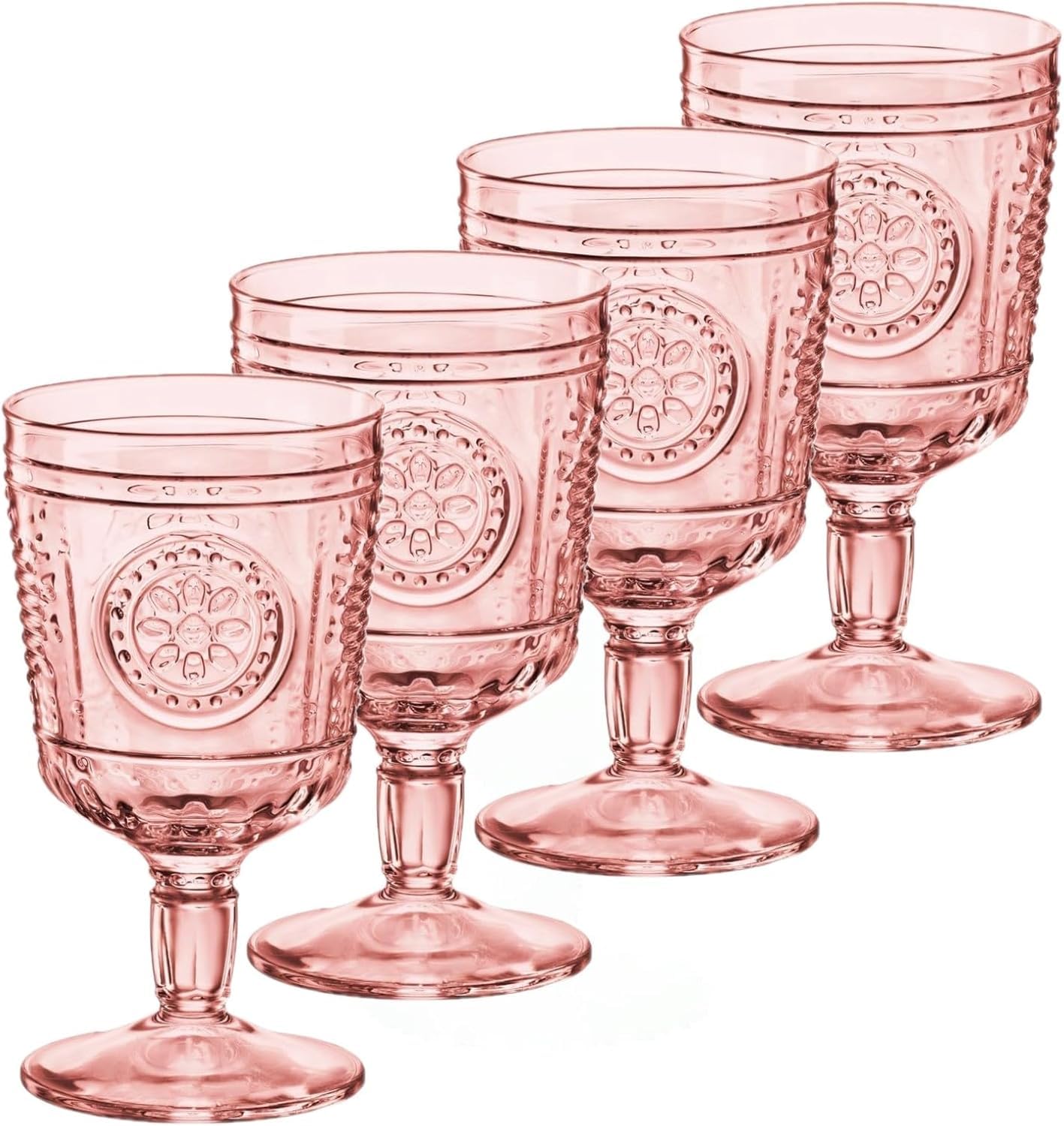 Bormioli Rocco Bormioli Romantic Pack of 4 Glasses, Glass, Pink, 32 cl