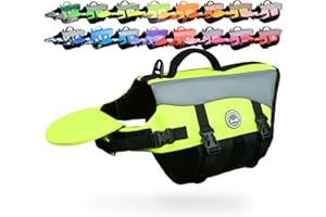 VIVAGLORY Front Float Dog Life Vest, Dog Life Jacket for Swimming & Boating, Swimming Vest with Chin Float & Handle, Ripstop & Buoyancy for Puppy Doggy, L, Bright Yellow