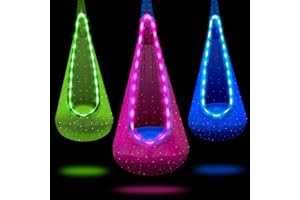 OIYUE Light Up Kids Pod Swing Seat, Kids Hanging Hammock Swing Chair with LED Lights & Inflatable Pillow, Sensory Swing Pod Swing for Kids Indoor and Outdoor (Pink)