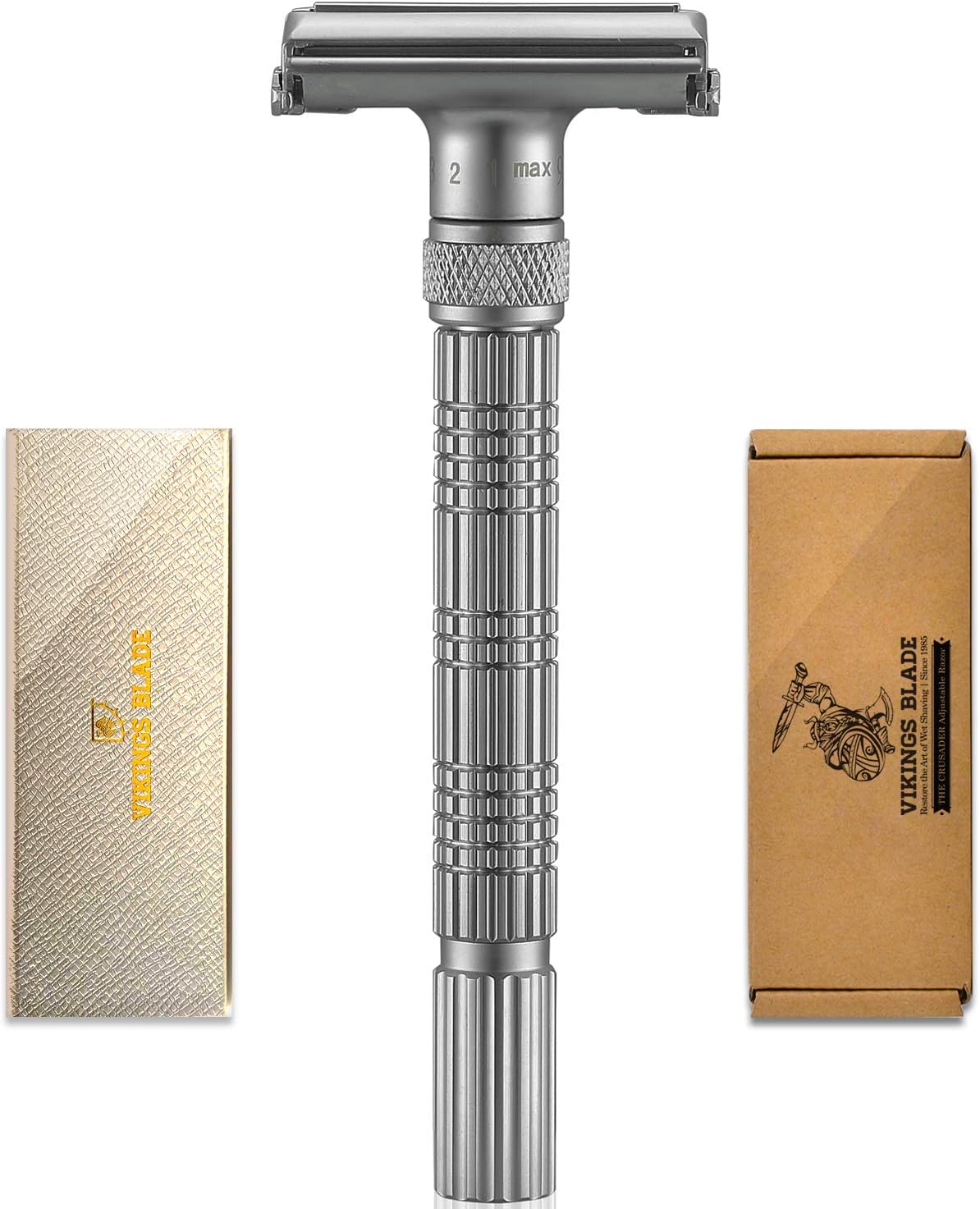 VIKINGS BLADE The Crusader Adjustable Safety Razor (Frosted Chrome)