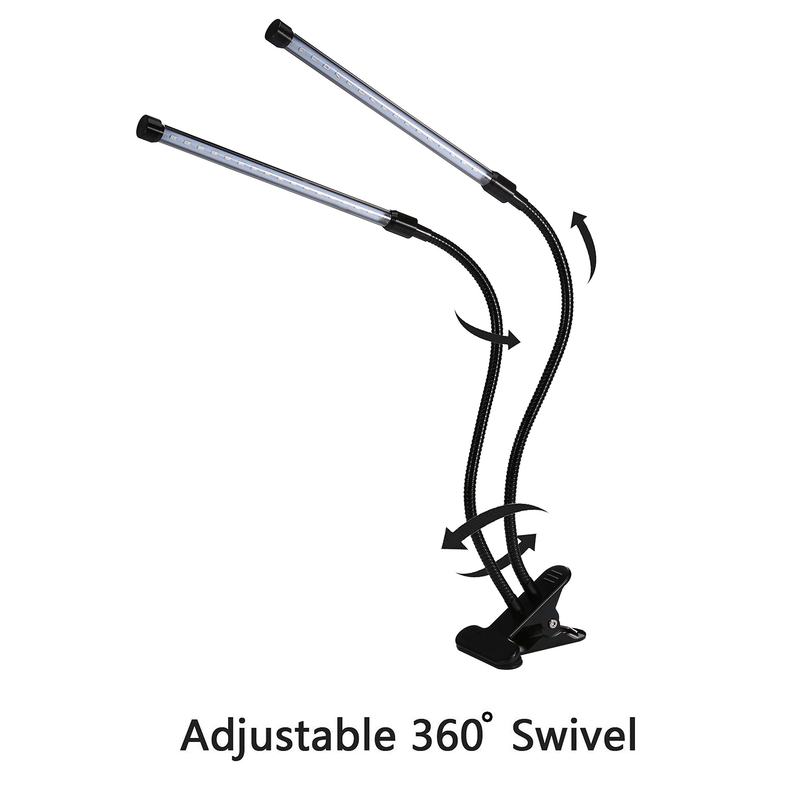Led Grow Light Lamp for Indoor Plants Dual Head Greengarden Growing Lights Portable 18W Dimmable 360¡ã Flexible Gooseneck with Chip (18W-Black)