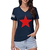 NEWKA American Flag V-Neck Shirts for Women USA Patriotic T-Shirt 4th of July Tee Tops