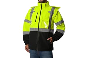 SHORFUNE High Visibility Reflective Safety Softshell Jacket for Men with Detachable Design, Warm, Waterproof and LightWeight