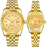 Couple Watches Men and Women Gold Silver Stainless Steel Watch Fashion his and Hers Watches Set