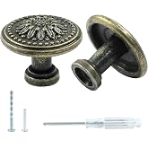 Luomorgo 2 Pcs Antique Bronze Cabinet Knobs, Mid Century Dresser Knobs | Vintage Flower Design, Decorative Farmhouse Style, Dresser Drawer Knobs, Cupboard Chest Handle