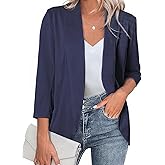Happy Sailed Womens 3/4 Sleeve Blazers Lightweight Open Front Cardigan Jacket Office Work Suits