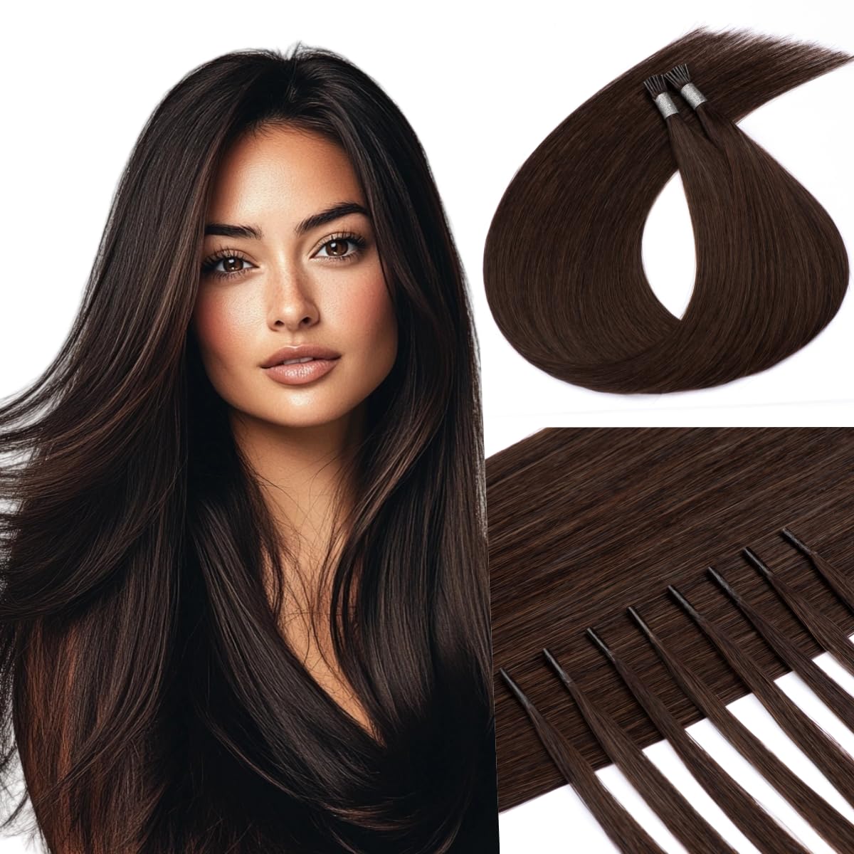 Kun Na I Tip Hair Extensions 50 Strands Pre Bonded Stick Tip Keratin Real Remy Human Hair Extension Straight (#2, 18 inch) โ image 1