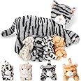 Skylety Nurturing Cat Stuffed Animal with 4 Plush Kittens, Cat Baby Stuffed for Girls and Boys Plushy Mommy Kitty with Baby Kittens for Birthday Party Favors Gifts(Cuddly Style)