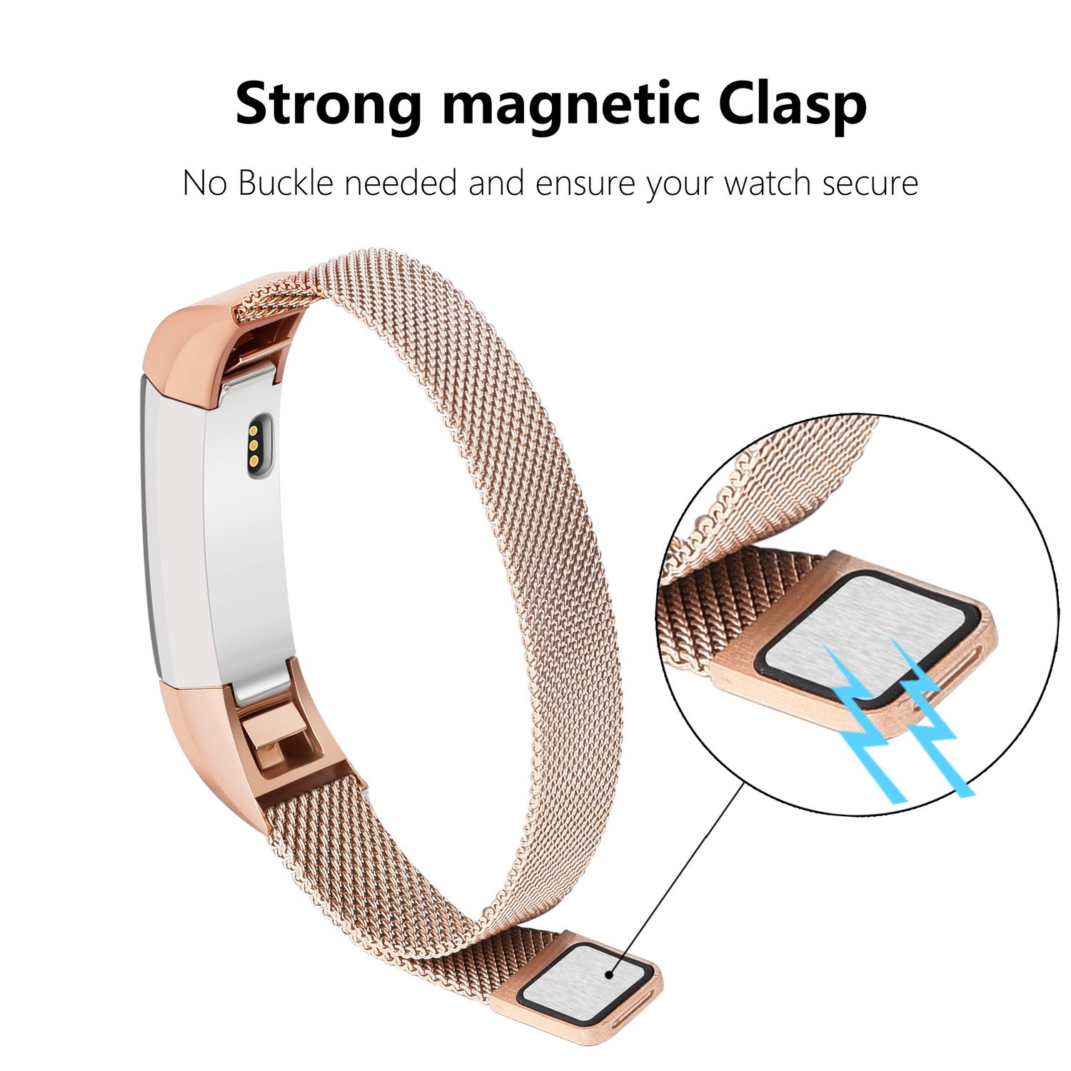 Fitbit Alta bands, MeanLove Milanese Stainless Steel Replacement Strap Bands for Fitbit Alta HR and Alta (Rose Gold, 5.5\