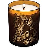 Hemlock Park Amber Gold Leaf Glass Wood Wick Candle Handcrafted with Natural Coconut Wax (Standard 7.2 oz, Foxtail Fir)