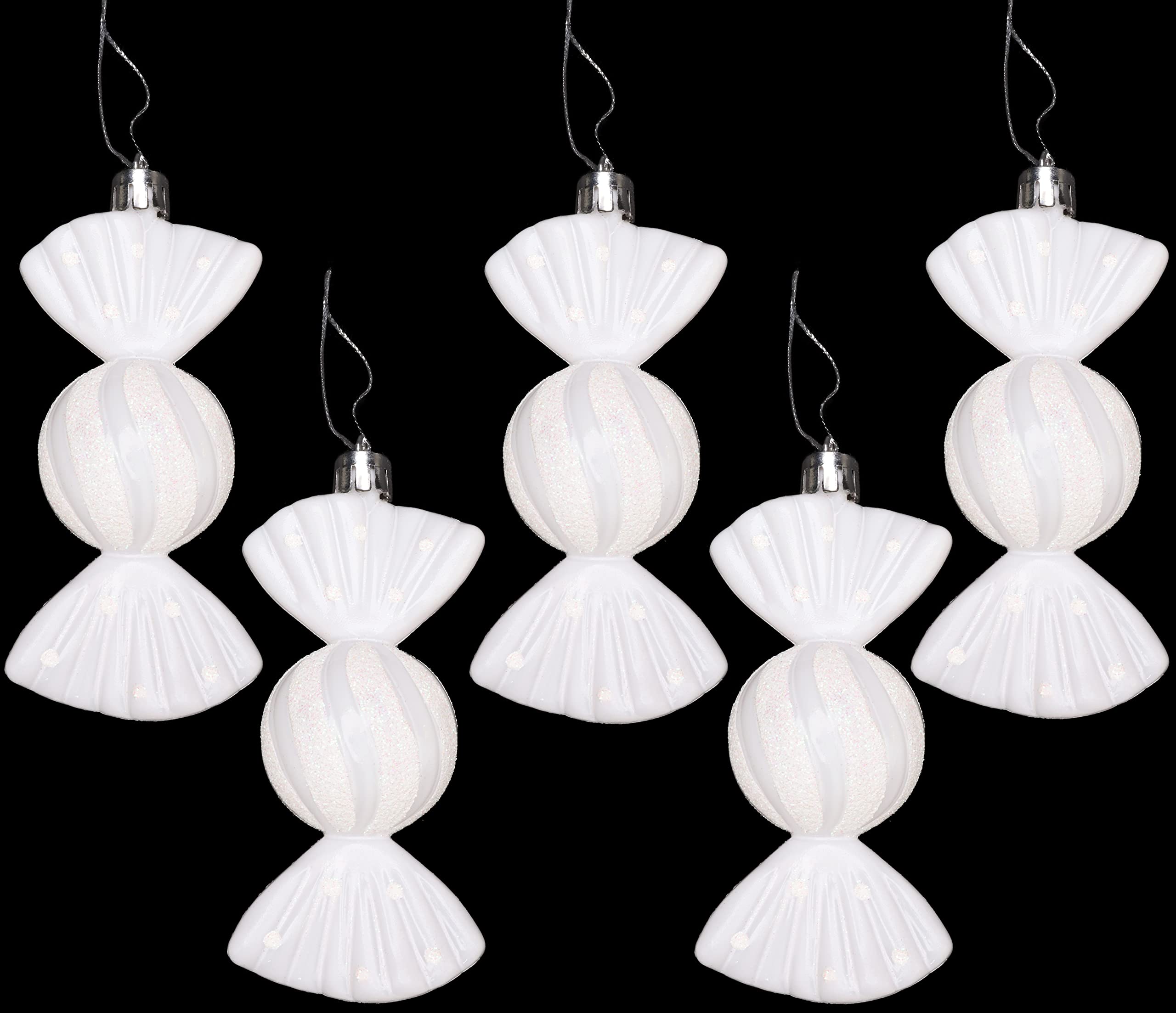 Christmas Concepts® Pack of 5-110mm (4.4") Large Sweet Shaped Baubles - Shiny & Glitter Decorated - Christmas Baubles (White)