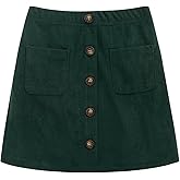 Noomelfish Girl Corduroy Skirts Kids Fall Winter Button Mini Skirt with Pockets (5-12 Years)