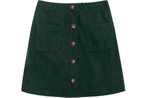 Noomelfish Girl Corduroy Skirts Kids Fall Winter Button Mini Skirt with Pockets (5-12 Years)