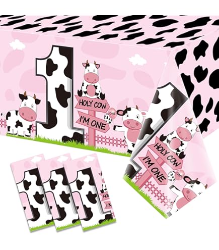 Manteles Temáticos De Vaca Rosa - Paquete De 4 Unidades, Medidas 220x130 Cm, Material Polietileno Impermeable