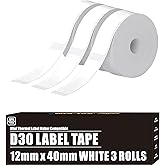 D30 Labels Compatible for Phomemo Labels D30 Label Tape for Printmaster Print Master D30 Q30 Smart Mini Label Maker Refill for Phomemo Label D30 Label Maker Tape White 12x40 mm 0.47" x 1.57" 3 Rolls