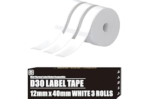 KOL.KIM D30 Labels Compatible for Phomemo Labels D30 Label Tape for Printmaster Print Master D30 Q30 Smart Mini Label Maker Refill for Phomemo Label D30 Label Maker Tape White 12x40 mm 0.47" x 1.57" 3 Rolls