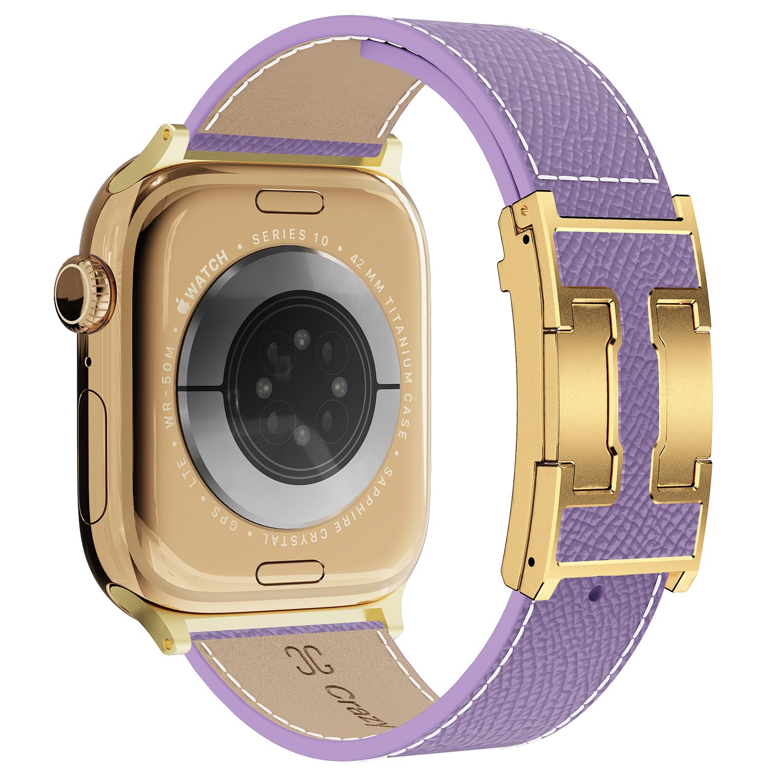 Leather Band Compatible with Apple Watch 49mm46mm45mm44mm42mm41mm 40mm38mm,Stylish Magnetic H Buckle Strap for iWatch Ultra 2/1/SE/Series 10/9/8/7/6/5/4/3/2/1 Women Men (Purple Band+Gold H Buckle, 44mm45mm46mm49mm)