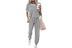 MASCOMODA Womens 2 Piece Outfits 2024 Summer Tracksuit Sets Short Sleeve Tops Long Pants Jogger Lounge Set