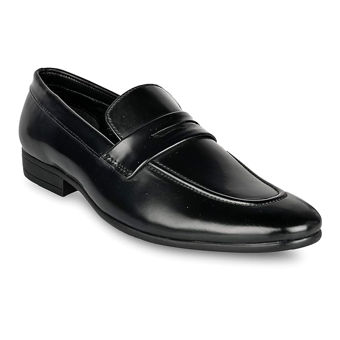 Buy Pelle Amor Men's Black Leather Formal Shoes Without Laces 12PELA