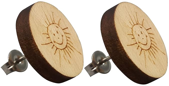 Holz Ohrringe Sonne Holzschmuck Handgefertigt