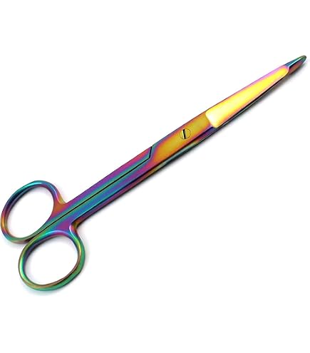 Cynamed Set Of 2 Suture Stitch Scissors With Multicolor/Rainbow Titanium Coating - Premium Quality Instrument- Delicate Hook - Perfect For Suture...