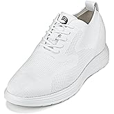 CALTO Men's Invisible Height Increasing Elevator Shoes - White Ultra Light-Weight Lace-up Knitted Sporty Walker - 2.8 Inches Taller - X2633 - Size 11 D(M) US