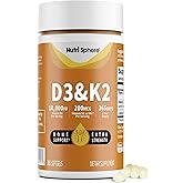 NutriSphere Vitamin D3 & K2 (MK-7) - 10,000 IU + 200 mcg Supplement D&K, Easy to Swallow, Supports Calcium Absorption - 365 Softgels (1 Year Supply)