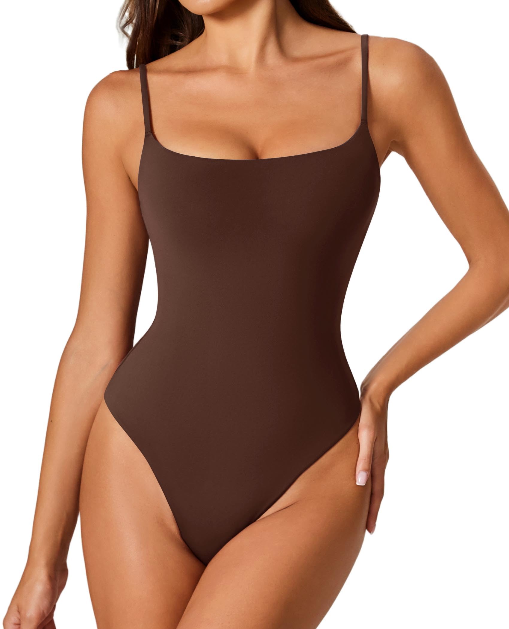 Photo 1 of Avidlove Body Suits for Womens Sleeveless Square Neck Bodysuit Thong Cami One Piece Tank Top Bodysuits (Browen, L)