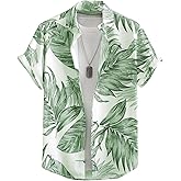 SweatyRocks Men's Beach Tropical Print Summer Hawaii Shirts Button Down Collar Short Sleeve Tops