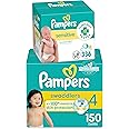 Pampers Swaddlers Disposable Baby Diapers Size 4, 150 Count with Sensitive Water Based Baby Wipes 4X Pop-Top Packs (336 Count)