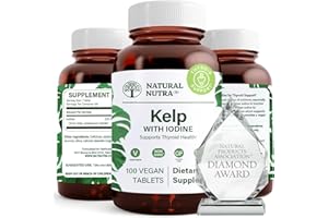 Natural Nutra Kelp Iodine Thyroid Support Supplement, Strengthens Immune System, and Regulates Metabolism, Vegan Sea Kelp, Non GMO, Atlantic Sourced Seaweed Extract, 225 mcg, 100 Tablets